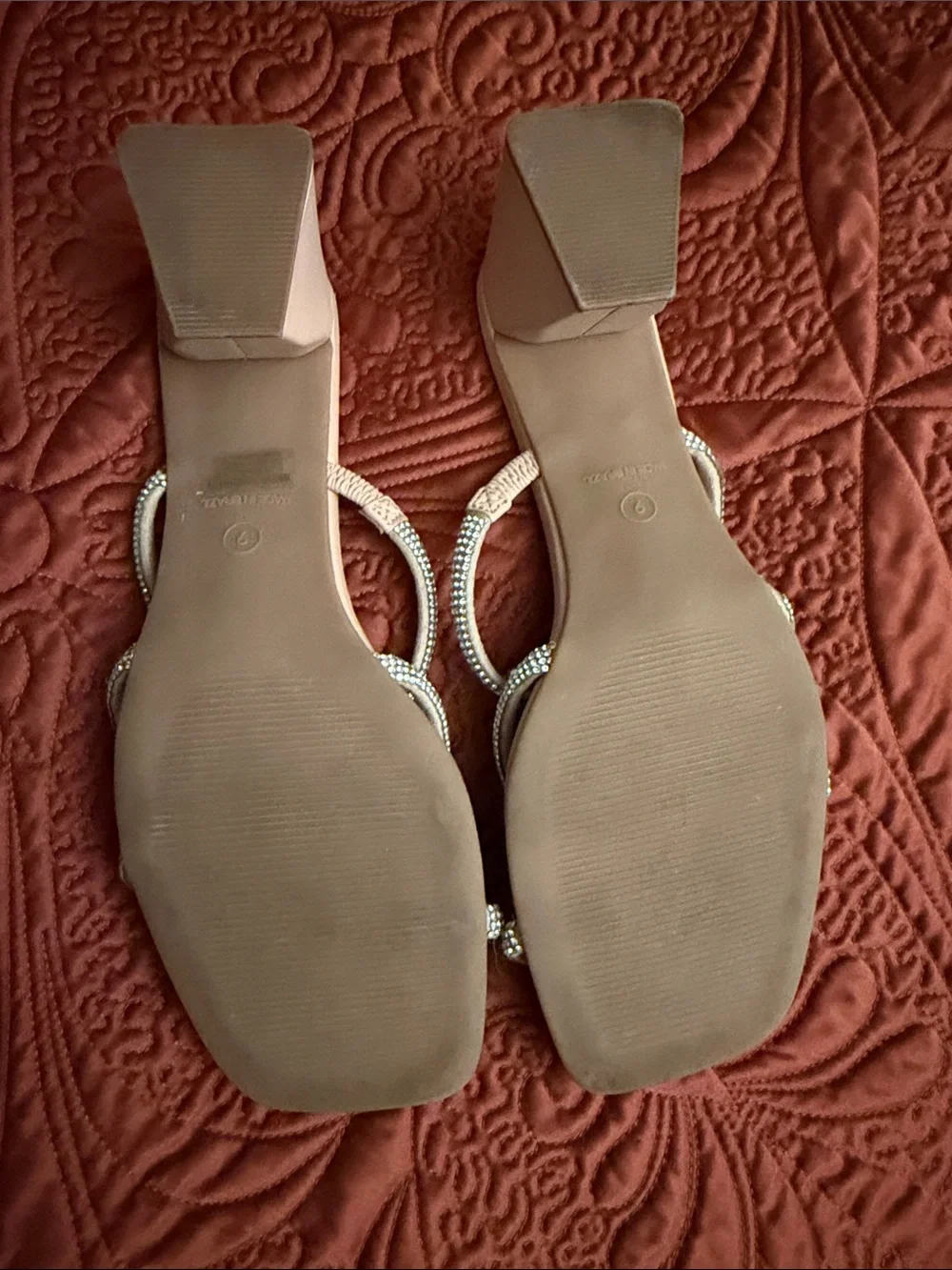 Steve Madden Blush Pink Rhinestone Triple-Strap Slide Heels